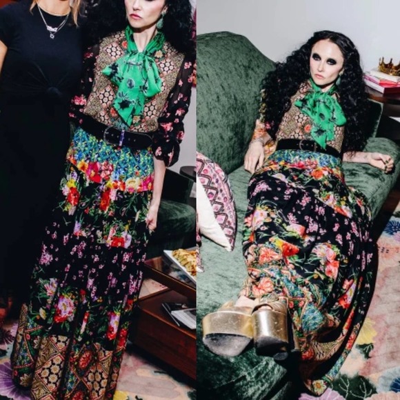 ALICE + OLIVIA Clementine Tie-Neck Long-Sleeve Tiered Printed Maxi Dress - Picture 13 of 13